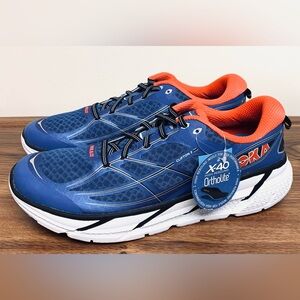 NEW Hoka One One CLIFTON 2 Blue & Orange Mens Size 12.5 Running Shoes